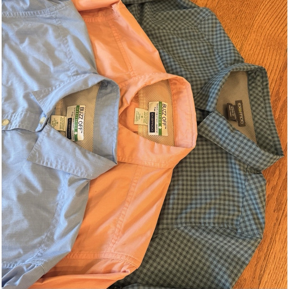 3 ExOfficio Shirts Women M Long Sleeve Roll Tab Hiking Fishing 2 Buzz Off 1 Reg